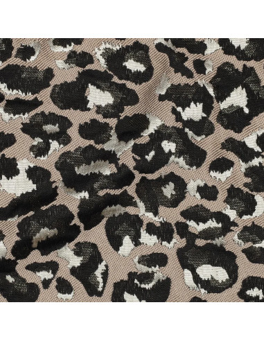 Tissu, Jacquard Léopard, Beige, Noir, Doré, Laize 145 cm, 100% Polyester 245g/m²