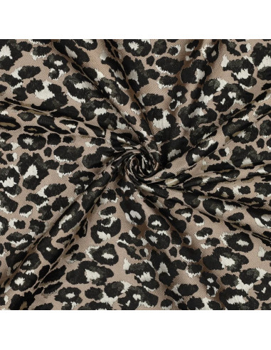Tissu, Jacquard Léopard, Beige, Noir, Doré, Laize 145 cm, 100% Polyester 245g/m²