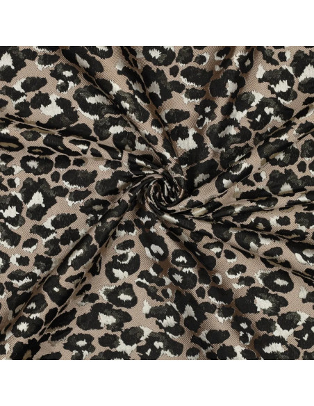 Tissu, Jacquard Léopard, Beige, Noir, Doré, Laize 145 cm, 100% Polyester 245g/m²