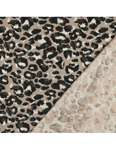 Tissu, Jacquard Léopard, Beige, Noir, Doré, Laize 145 cm, 100% Polyester 245g/m²