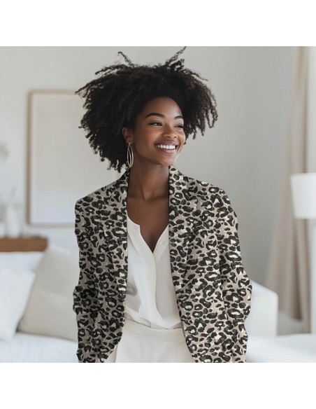 Tissu, Jacquard Léopard, Beige, Noir, Doré, Laize 145 cm, 100% Polyester 245g/m²