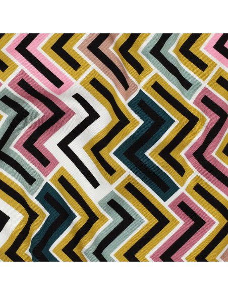 Tissu, Sergé de Viscose Stretch Géométrique, Multi-couleur, Laize 140 cm, 97% Viscose 3% Spandex 180g/m²