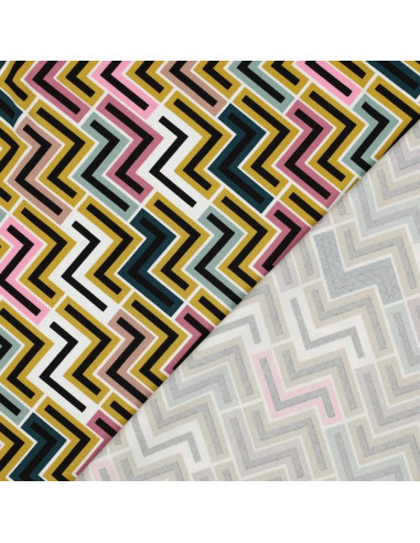 Tissu, Sergé de Viscose Stretch Géométrique, Multi-couleur, Laize 140 cm, 97% Viscose 3% Spandex 180g/m²