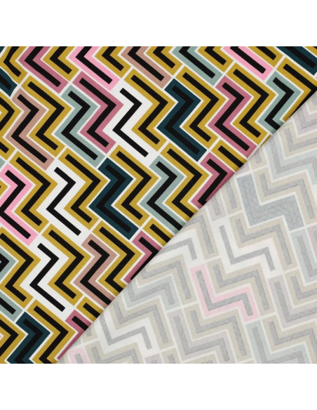 Tissu, Sergé de Viscose Stretch Géométrique, Multi-couleur, Laize 140 cm, 97% Viscose 3% Spandex 180g/m²