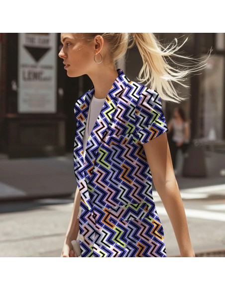Tissu, Sergé de Viscose Stretch Géométrique, Multi-couleur, Laize 140 cm, 97% Viscose 3% Spandex 180g/m²