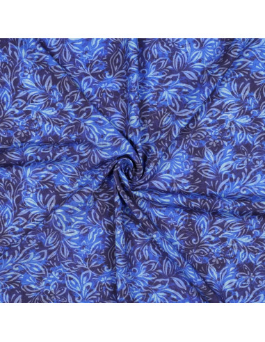 Tissu, Impression Digitale Fleurie Abstraite, Bleu Marine et Bleu Clair, Laize 140 cm, 100% Viscose 110g/m²