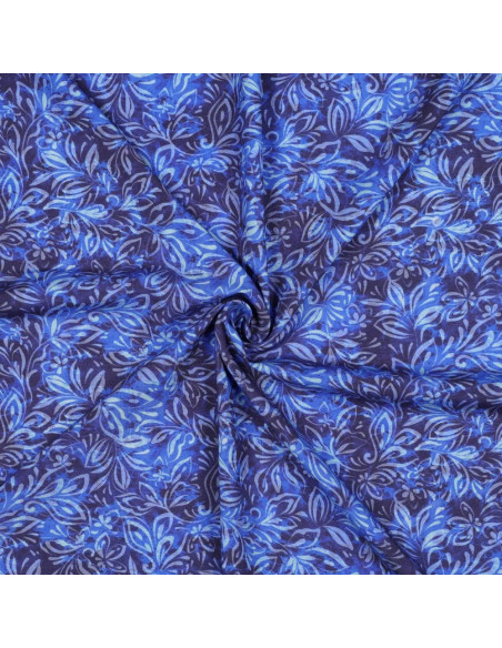 Tissu, Impression Digitale Fleurie Abstraite, Bleu Marine et Bleu Clair, Laize 140 cm, 100% Viscose 110g/m²