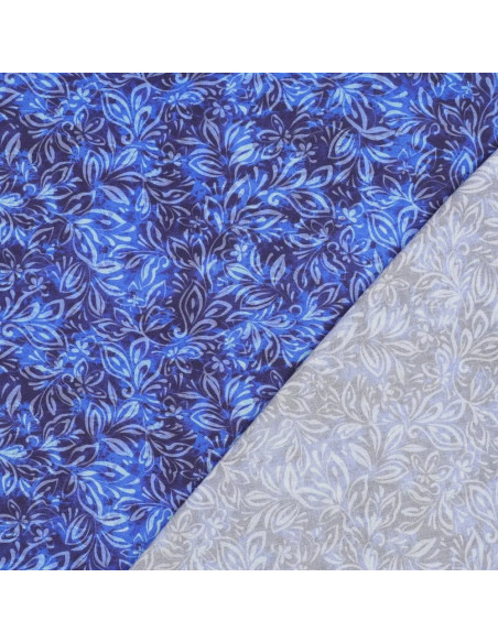 Tissu, Impression Digitale Fleurie Abstraite, Bleu Marine et Bleu Clair, Laize 140 cm, 100% Viscose 110g/m²