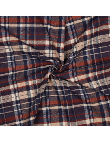 Tissu, Flanelle Jacquard Tartan Écossais, Marine, Beige, Bordeaux et Blanc, Laize 145 cm, 100% Coton 150g/m²