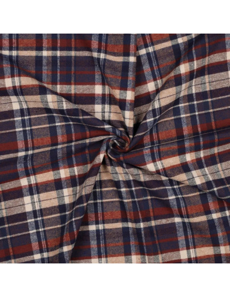 Tissu, Flanelle Jacquard Tartan Écossais, Marine, Beige, Bordeaux et Blanc, Laize 145 cm, 100% Coton 150g/m²