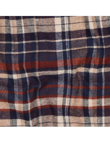 Tissu, Flanelle Jacquard Tartan Écossais, Marine, Beige, Bordeaux et Blanc, Laize 145 cm, 100% Coton 150g/m²