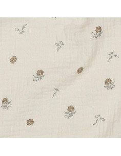 Tissu, Double Gaze Petites Fleurs, Crème Naturel Fleuri Ocre, Laize 135 cm, 100% Coton 125g/m²