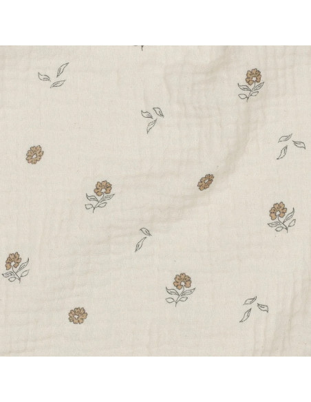 Tissu, Double Gaze Petites Fleurs, Crème Naturel Fleuri Ocre, Laize 135 cm, 100% Coton 125g/m²
