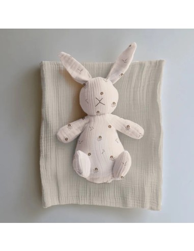Tissu, Double Gaze Petites Fleurs, Crème Naturel Fleuri Ocre, Laize 135 cm, 100% Coton 125g/m²