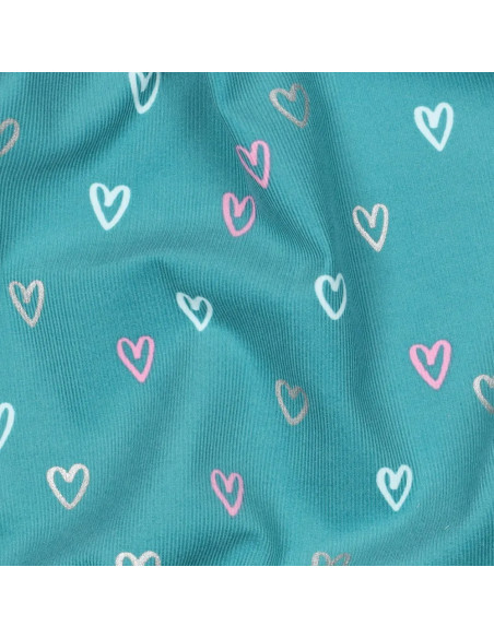 Tissu, Velours Milleraies Cœurs, Bleu Canard, Laize 143 cm, 100% Coton 145g/m²