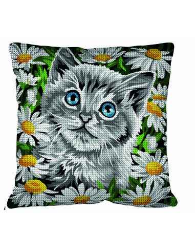 Kit coussin 40x40, canevas, Dans les marguerittes