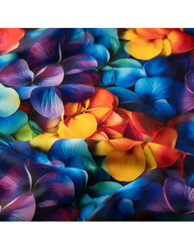 Tissu, Sweat Molletonné Digital, Pensées Multicolores, Laize non spécifiée, Polyester Coton Spandex 380g/m²