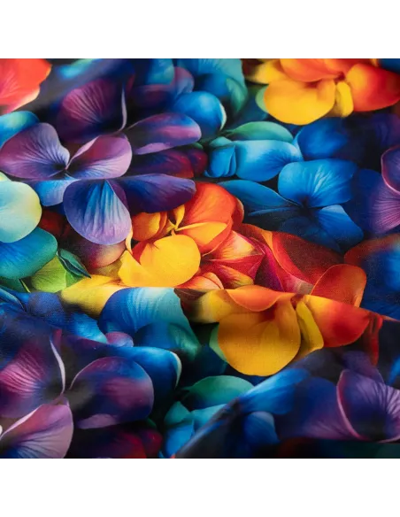 Tissu, Sweat Molletonné Digital, Pensées Multicolores, Laize non spécifiée, Polyester Coton Spandex 380g/m²