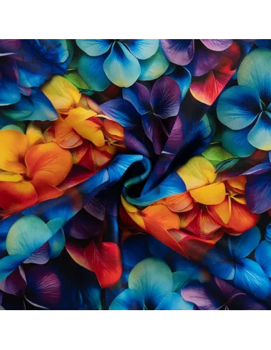 Tissu, Sweat Molletonné Digital, Pensées Multicolores, Laize non spécifiée, Polyester Coton Spandex 380g/m²