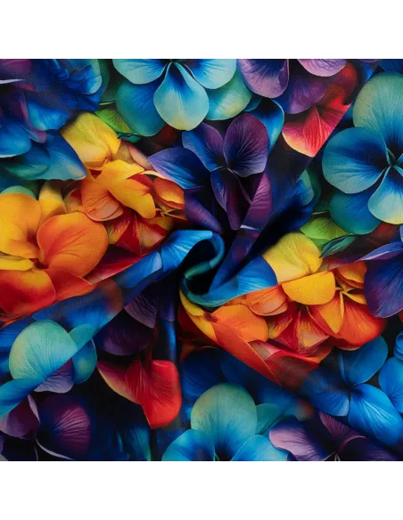 Tissu, Sweat Molletonné Digital, Pensées Multicolores, Laize non spécifiée, Polyester Coton Spandex 380g/m²
