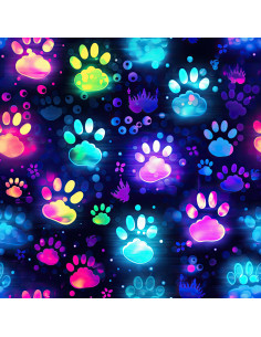 French terry coton, impression digitale, pattes de chiens fluo