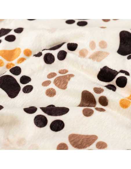 Tissu, Polaire Doudou Pattes de Chien, Écru Marron Moutarde, Laize 150 cm, 100% Polyester 260g/m²