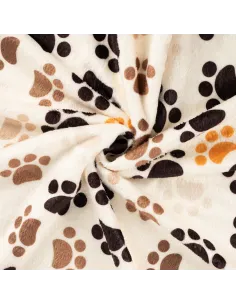 Tissu, Polaire Doudou Pattes de Chien, Écru Marron Moutarde, Laize 150 cm, 100% Polyester 260g/m² 2