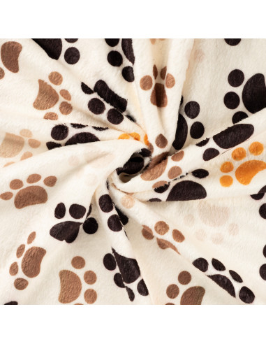 Tissu, Polaire Doudou Pattes de Chien, Écru Marron Moutarde, Laize 150 cm, 100% Polyester 260g/m²