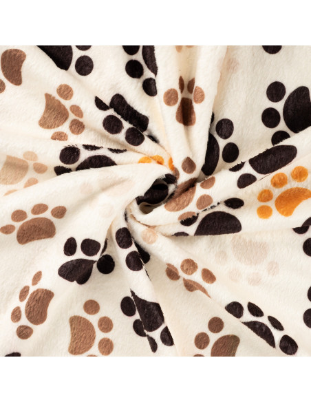 Tissu, Polaire Doudou Pattes de Chien, Écru Marron Moutarde, Laize 150 cm, 100% Polyester 260g/m²