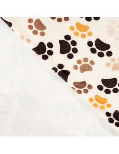 Tissu, Polaire Doudou Pattes de Chien, Écru Marron Moutarde, Laize 150 cm, 100% Polyester 260g/m²