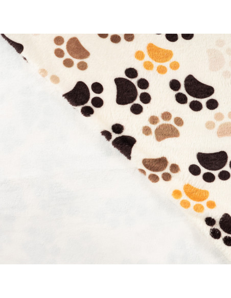 Tissu, Polaire Doudou Pattes de Chien, Écru Marron Moutarde, Laize 150 cm, 100% Polyester 260g/m²