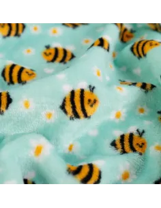 Tissu, Polaire Doudou Motif Abeilles, Vert d'Eau Imprimé, Laize 150 cm, 100% Polyester 260g/m² 2