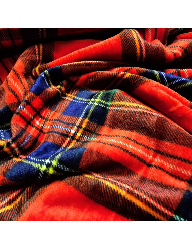 Tissu, Polaire Doudou Écossais, Rouge Carmin, Laize 150 cm, 100% Polyester 260g/m²