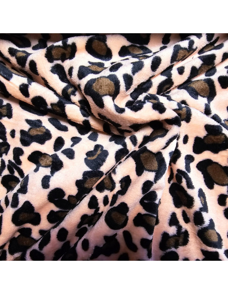 Tissu, Polaire Doudou Léopard, Rose Saumon, Laize 150 cm, 100% Polyester 260g/m²