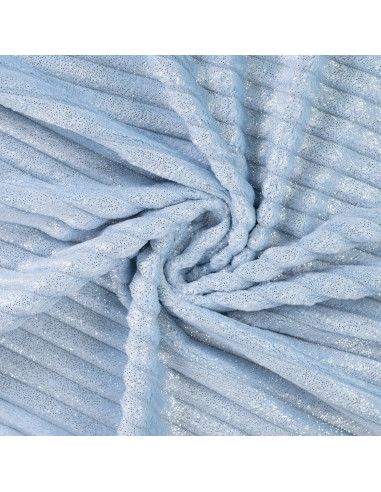Tissu, Polaire Doudou Binky Côtelée Glitter, Bleu Ciel, Laize 150 cm, 100% Polyester 300g/m²