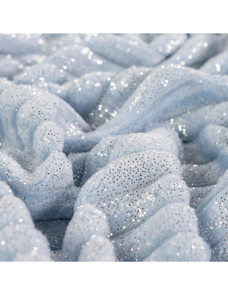 Tissu, Polaire Doudou Binky Côtelée Glitter, Bleu Ciel, Laize 150 cm, 100% Polyester 300g/m²