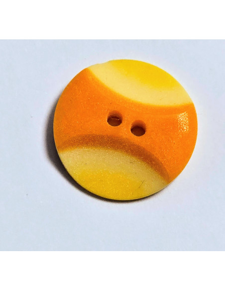 Bouton polyester 2 trous, 22mm, rond, orange/jaune