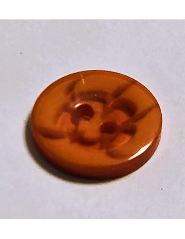 Bouton polyester 2 trous , 14mm , rond orange/rouge