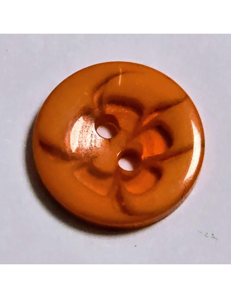 Bouton polyester 2 trous , 14mm , rond orange/rouge