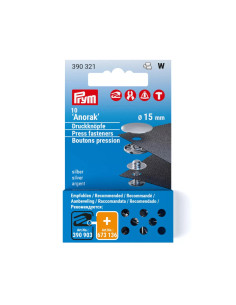 Recharge pour boutons pression sans couture, 15mm, argenté