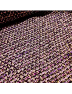 Tissu, Lainage Façon Chanel Texturé, Rose Mauve et Noir, Laize 140 cm, Laine Vierge & Mélange