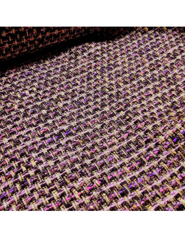 Tissu, Lainage Façon Chanel Texturé, Rose Mauve et Noir, Laize 140 cm, Laine Vierge & Mélange