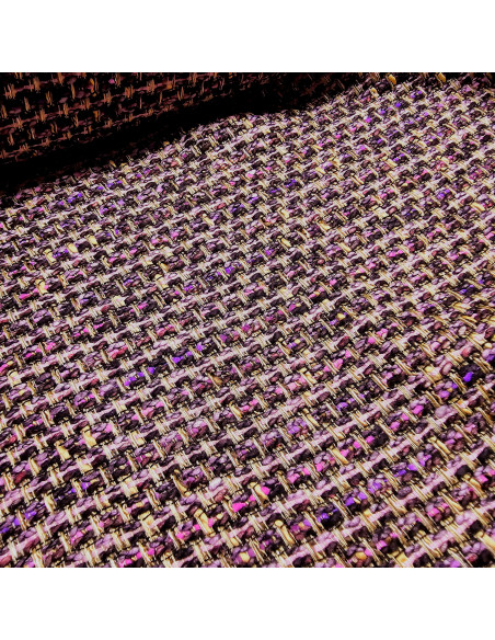 Tissu, Lainage Façon Chanel Texturé, Rose Mauve et Noir, Laize 140 cm, Laine Vierge & Mélange