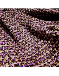Tissu, Lainage Façon Chanel Texturé, Rose Mauve et Noir, Laize 140 cm, Laine Vierge & Mélange 2
