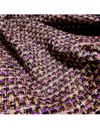 Tissu, Lainage Façon Chanel Texturé, Rose Mauve et Noir, Laize 140 cm, Laine Vierge & Mélange