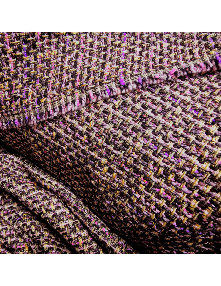Tissu, Lainage Façon Chanel Texturé, Rose Mauve et Noir, Laize 140 cm, Laine Vierge & Mélange