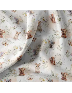 Tissu, Popeline de Coton Petits Animaux, Multicolore sur Fond Clair, Laize 150 cm, 100% Coton 115g/m² 2