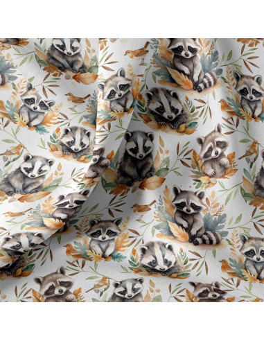 Tissu, Popeline de Coton Blaireaux Mignons, Multicolore sur Fond Clair, Laize 150 cm, 100% Coton 115g/m²