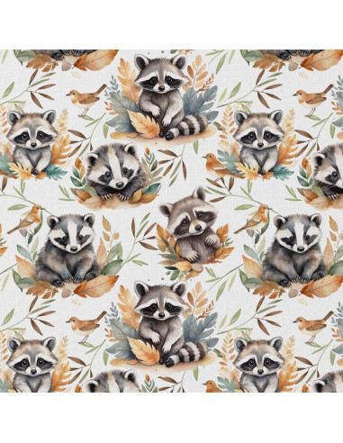 Popeline de coton, impression digitale, blaireaux mignons