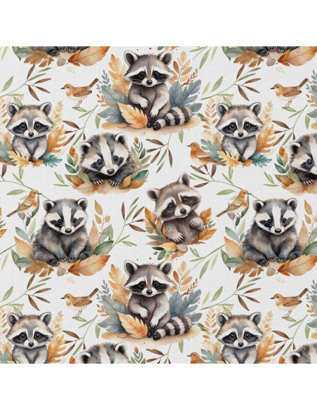 Popeline de coton, impression digitale, blaireaux mignons